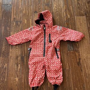 Red Patterned Hooded Rainsuit